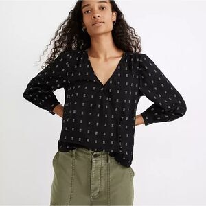 Madewell Women's Kinston Side-Button Wrap Top in Textured Dobby XXS NB555.Armpi
